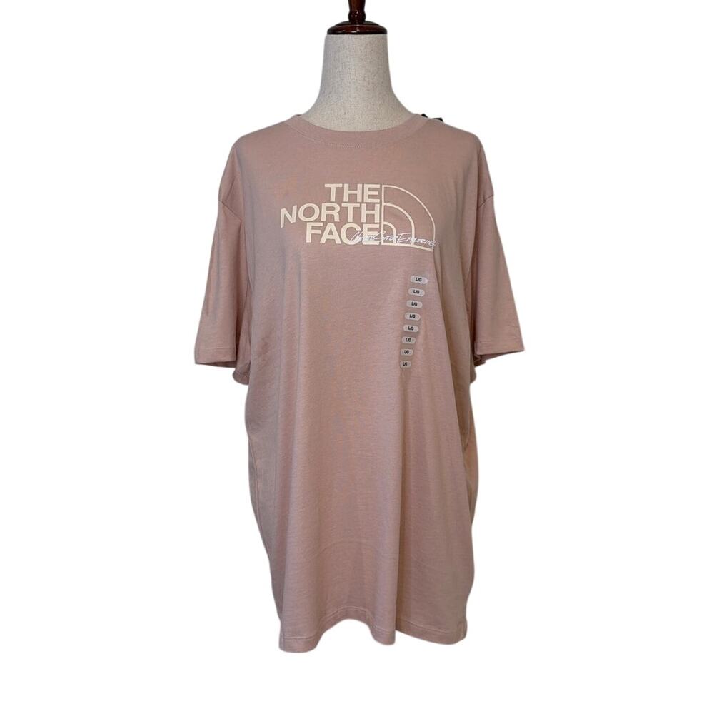 NWT The North Face Evolution Scatter Logo Tee, Women’s Large, Pink Moss